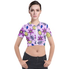 Flowers Petals Pineapples Fruit Short Sleeve Cropped Jacket