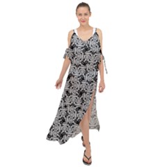 Ethnic Symbols Motif Black And White Pattern Maxi Chiffon Cover Up Dress by dflcprintsclothing