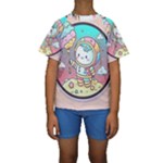 Boy Astronaut Cotton Candy Childhood Fantasy Tale Literature Planet Universe Kawaii Nature Cute Clou Kids  Short Sleeve Swimwear
