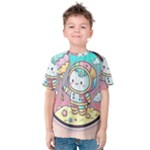 Boy Astronaut Cotton Candy Childhood Fantasy Tale Literature Planet Universe Kawaii Nature Cute Clou Kids  Cotton T-Shirt