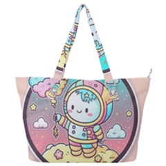 Boy Astronaut Cotton Candy Childhood Fantasy Tale Literature Planet Universe Kawaii Nature Cute Clou Full Print Shoulder Bag by Maspions