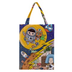 Astronaut Moon Monsters Spaceship Universe Space Cosmos Classic Tote Bag by Maspions