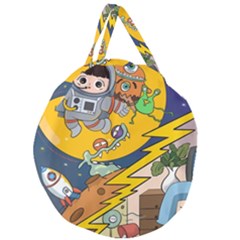 Astronaut Moon Monsters Spaceship Universe Space Cosmos Giant Round Zipper Tote by Maspions