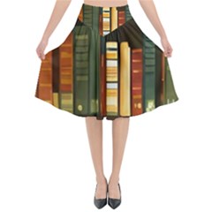 Books Bookshelves Library Fantasy Apothecary Book Nook Literature Study Flared Midi Skirt by Grandong