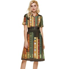 Books Bookshelves Library Fantasy Apothecary Book Nook Literature Study Button Top Knee Length Dress by Grandong