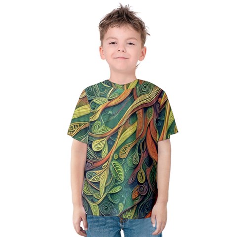 Outdoors Night Setting Scene Forest Woods Light Moonlight Nature Wilderness Leaves Branches Abstract Kids  Cotton T-shirt by Grandong