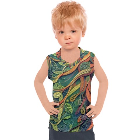 Outdoors Night Setting Scene Forest Woods Light Moonlight Nature Wilderness Leaves Branches Abstract Kids  Sport Tank Top by Grandong