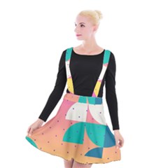 Abstract Geometric Bauhaus Polka Dots Retro Memphis Art Suspender Skater Skirt