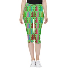 Trees Pattern Retro Pink Red Yellow Holidays Advent Christmas Inside Out Lightweight Velour Capri Leggings  by Maspions