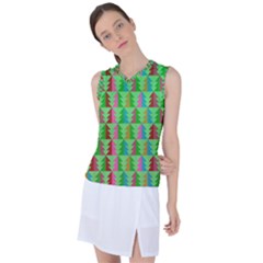 Trees Pattern Retro Pink Red Yellow Holidays Advent Christmas Women s Sleeveless Sports Top by Maspions