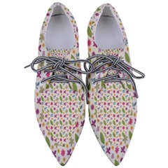 Pattern Flowers Leaves Green Purple Pink Pointed Oxford Shoes