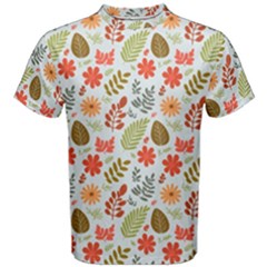 Background Pattern Flowers Design Leaves Autumn Daisy Fall Men s Cotton T-shirt