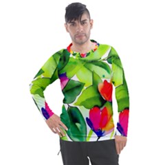 Watercolor Flowers Leaves Foliage Nature Floral Spring Men s Pique Long Sleeve T-shirt