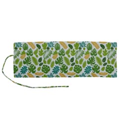 Leaves Tropical Background Pattern Green Botanical Texture Nature Foliage Roll Up Canvas Pencil Holder (m)
