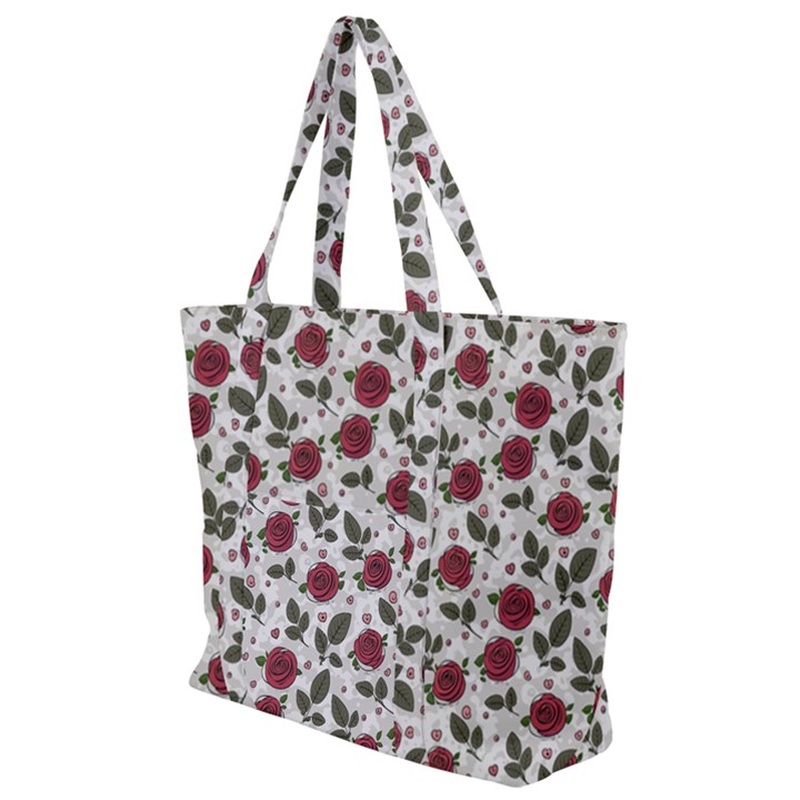Roses Flowers Leaves Pattern Scrapbook Paper Floral Background Zip Up Canvas Bag