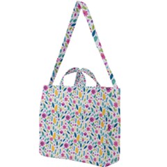 Background Pattern Leaves Pink Flowers Spring Yellow Leaves Square Shoulder Tote Bag