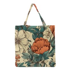 Flowers Pattern Texture Art Colorful Nature Painting Surface Vintage Grocery Tote Bag by Maspions