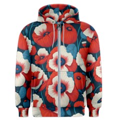 Red Poppies Flowers Art Nature Pattern Men s Zipper Hoodie by Maspions