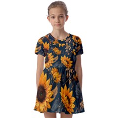 Flowers Pattern Spring Bloom Blossom Rose Nature Flora Floral Plant Kids  Short Sleeve Pinafore Style Dress by Maspions