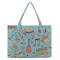 Seamless Pattern Musical Instruments Notes Headphones Player Zipper Medium Tote Bag by Apen