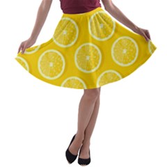 Lemon Fruits Slice Seamless Pattern A-line Skater Skirt by Apen
