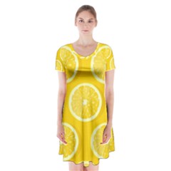 Lemon Fruits Slice Seamless Pattern Short Sleeve V-neck Flare Dress by Apen