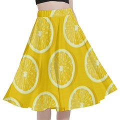 Lemon Fruits Slice Seamless Pattern A-line Full Circle Midi Skirt With Pocket by Apen