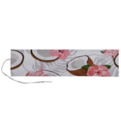 Seamless Pattern Coconut Piece Palm Leaves With Pink Hibiscus Roll Up Canvas Pencil Holder (l) by Apen