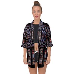 Chartres Cathedral Notre Dame De Paris Stained Glass Open Front Chiffon Kimono by Maspions