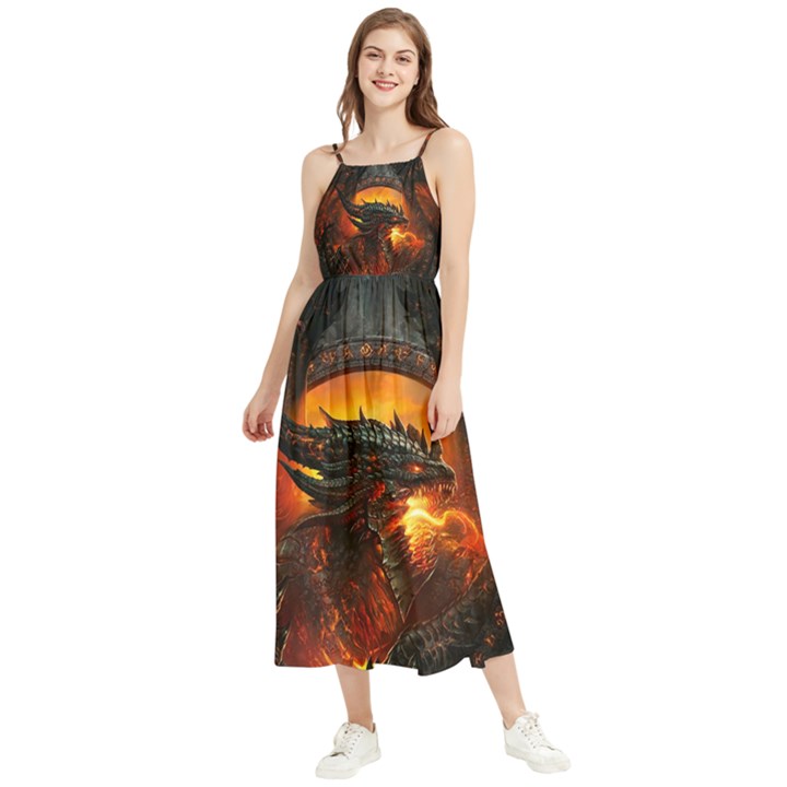 Dragon Fire Fantasy Art Boho Sleeveless Summer Dress