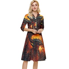 Dragon Fire Fantasy Art Classy Knee Length Dress