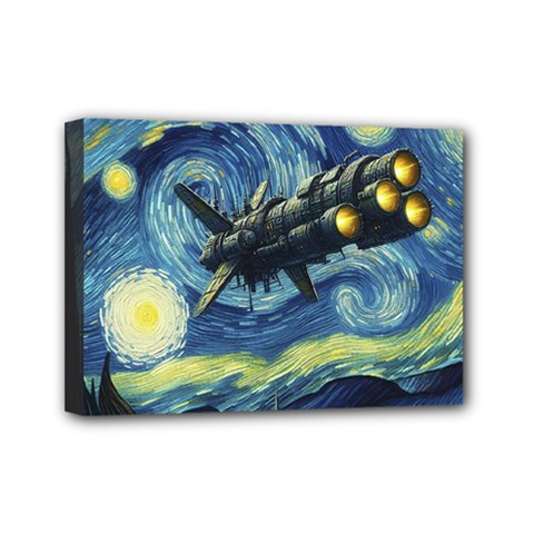 Spaceship Starry Night Van Gogh Painting Mini Canvas 7  X 5  (stretched) by Maspions