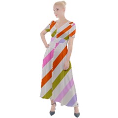 Lines Geometric Background Button Up Short Sleeve Maxi Dress by Maspions