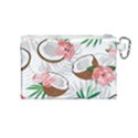 Seamless Pattern Coconut Piece Palm Leaves With Pink Hibiscus Canvas Cosmetic Bag (Medium) View2