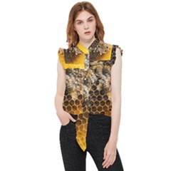 Honeycomb With Bees Frill Detail Shirt by Apen