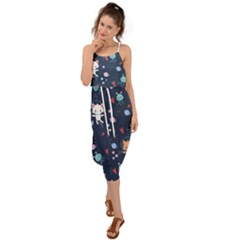 Cute Astronaut Cat With Star Galaxy Elements Seamless Pattern Waist Tie Cover Up Chiffon Dress by Apen