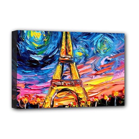 Eiffel Tower Starry Night Print Van Gogh Deluxe Canvas 18  X 12  (stretched)