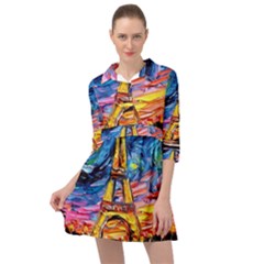 Eiffel Tower Starry Night Print Van Gogh Mini Skater Shirt Dress