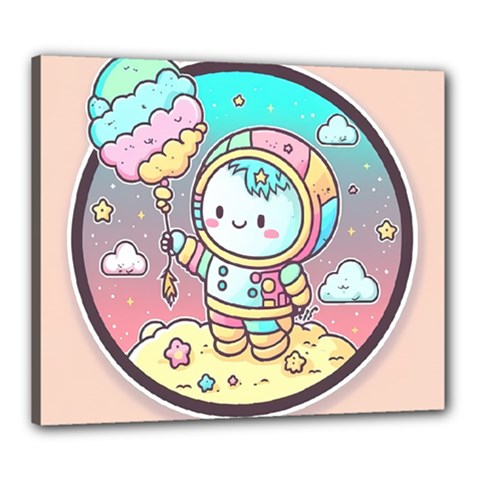 Boy Astronaut Cotton Candy Childhood Fantasy Tale Literature Planet Universe Kawaii Nature Cute Clou Canvas 24  X 20  (stretched) by Maspions