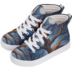 Tree Branches Mystical Moon Expressionist Oil Painting Acrylic Painting Abstract Nature Moonlight Ni Kids  Hi-top Skate Sneakers