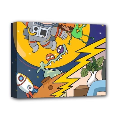 Astronaut Moon Monsters Spaceship Universe Space Cosmos Deluxe Canvas 14  X 11  (stretched) by Maspions
