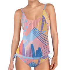 Abstract Lines Dots Pattern Purple Pink Blue Tankini Set by Maspions