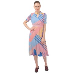 Abstract Lines Dots Pattern Purple Pink Blue Keyhole Neckline Chiffon Dress by Maspions