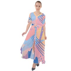 Abstract Lines Dots Pattern Purple Pink Blue Waist Tie Boho Maxi Dress by Maspions