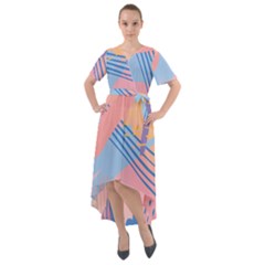 Abstract Lines Dots Pattern Purple Pink Blue Front Wrap High Low Dress