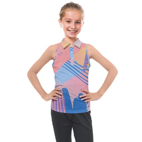 Abstract Lines Dots Pattern Purple Pink Blue Kids  Sleeveless Polo T-shirt by Maspions