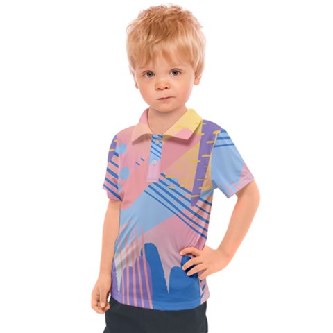 Abstract Lines Dots Pattern Purple Pink Blue Kids  Polo T-shirt by Maspions