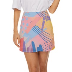 Abstract Lines Dots Pattern Purple Pink Blue Mini Front Wrap Skirt