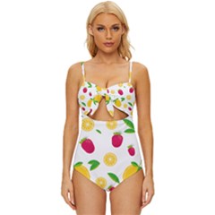 Strawberry Lemons Fruit Knot Front One-piece Swimsuit by Askadina