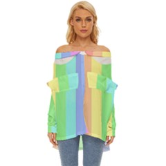Rainbow Cloud Background Pastel Template Multi Coloured Abstract Off Shoulder Chiffon Pocket Shirt